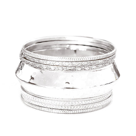 Shiny Silver Knife Edge Bangle Set of 7 PCS
