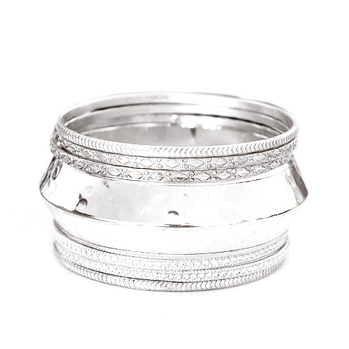 Shiny Silver Knife Edge Bangle Set of 7 PCS