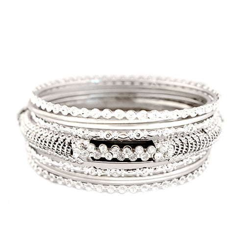 Black and Silver Bangles with Rhinestone Set of 9pcs