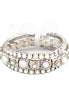 Clear AB Glass Crystal in Silver Three Strands Stretch Bracelet with a White Bow