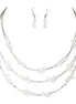 Clear AB Beads with Three-Strand Silver Illusion Necklace and Earrings Set