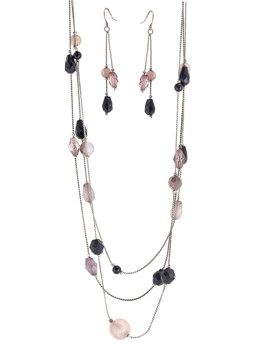 SILVER-PURPLE NECKLACE AND EARRINGS SET  #ADX6407292 (SHBE1/NG16)