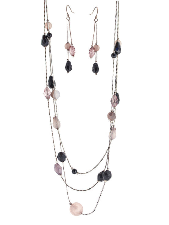 SILVER-PURPLE NECKLACE AND EARRINGS SET  #ADX6407292 (SHBE1/NG16)
