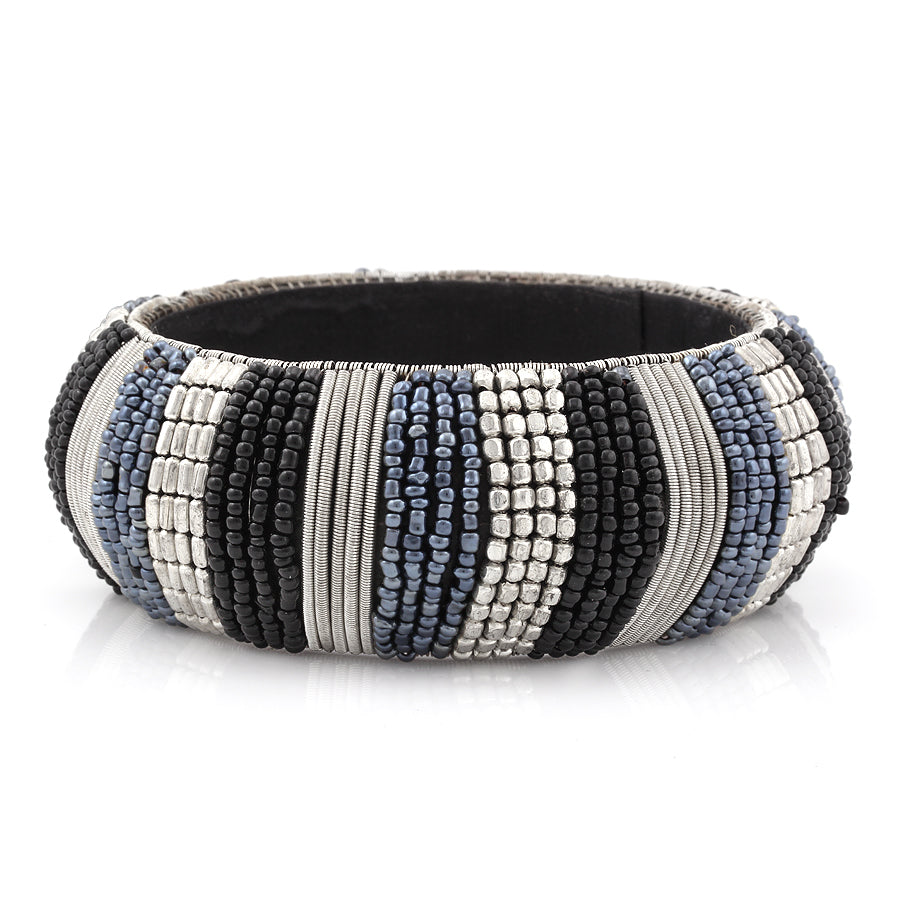 Silver Black Grey Seed Bead Bangle
