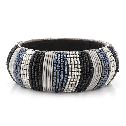 Silver Black Grey Seed Bead Bangle