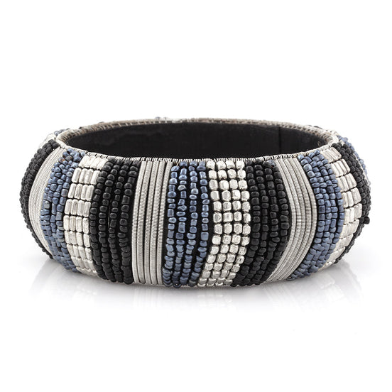 Silver Black Grey Seed Bead Bangle