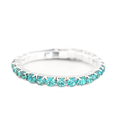 Aqua Glass Crystal Silver Stretch Bracelet