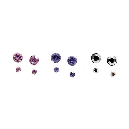 Pink Purple Hematite Round Glass Crystal Stud Earrings Set of 3pcs