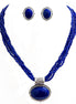 Royal Blue Pendant with Seed Bead Necklace and Earrings Set