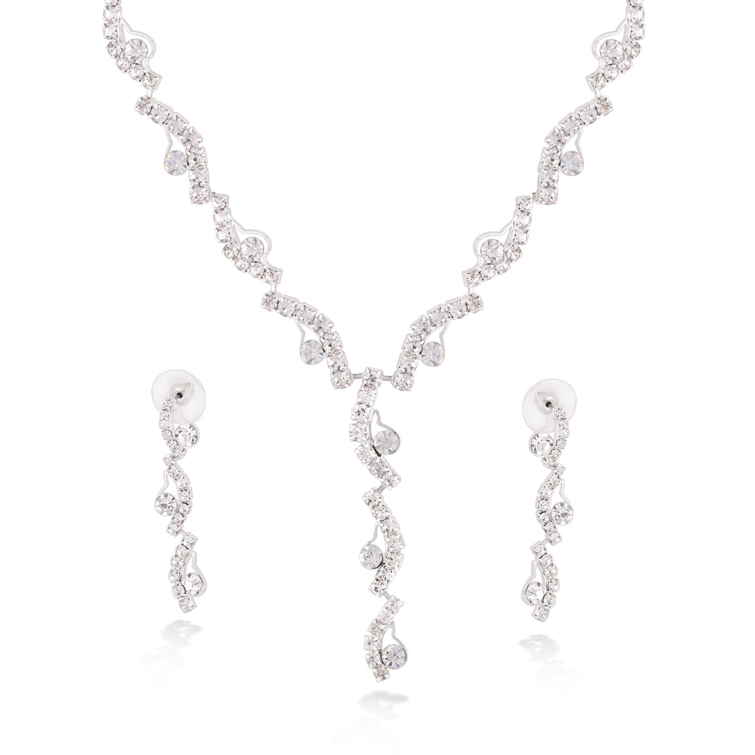 Silver-Tone Metal Earrings And Adjustable Lobster Claw Closure Necklaces