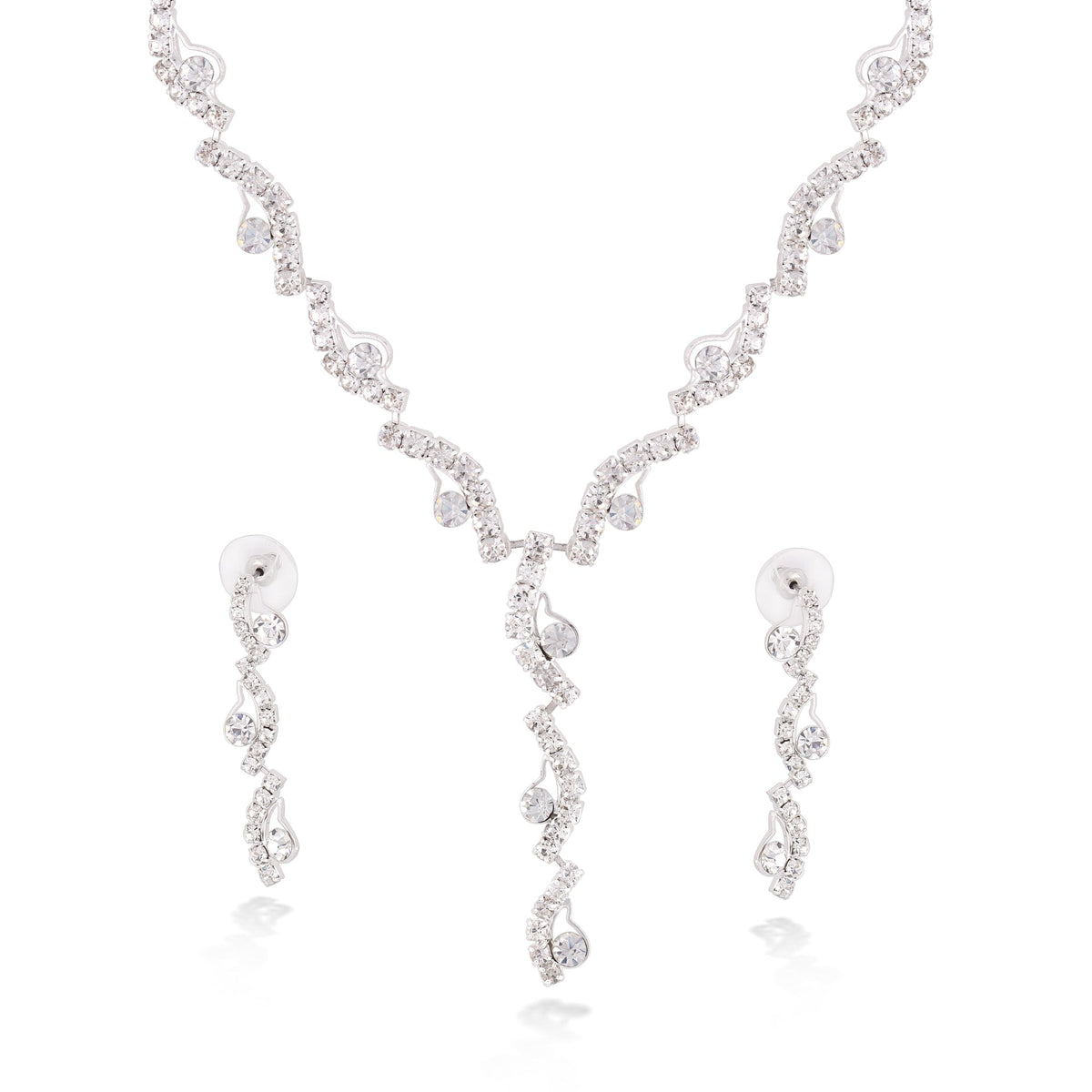 Silver-Tone Metal Earrings And Adjustable Lobster Claw Closure Necklaces