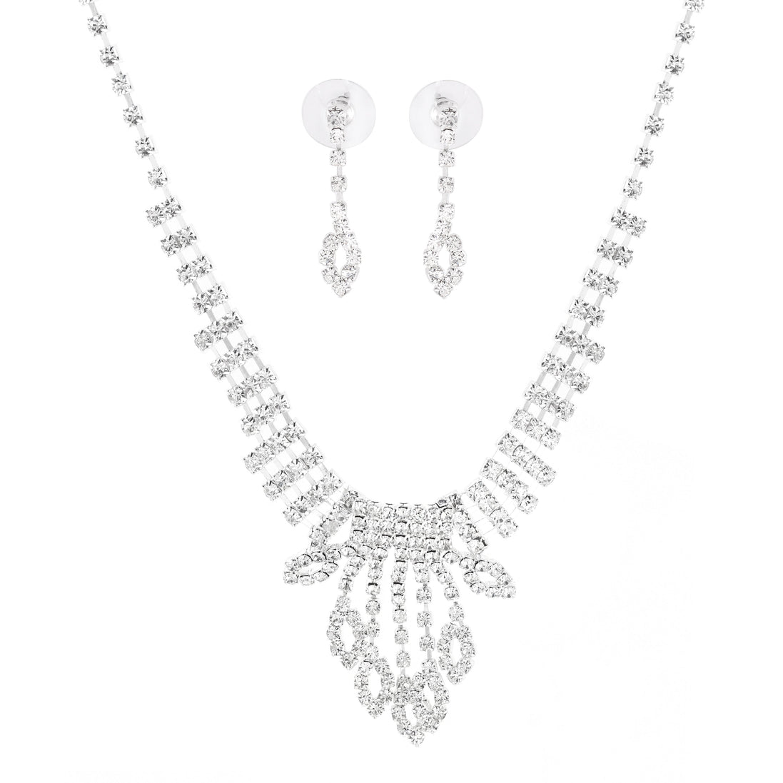 Silver-Tone Metal Crystal Earrings And Adjustable Lobster Claw Closures Neckaces