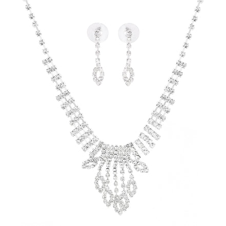 Silver-Tone Metal Crystal Earrings And Adjustable Lobster Claw Closures Neckaces