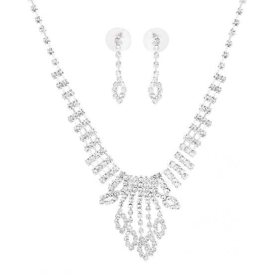 Silver-Tone Metal Crystal Earrings And Adjustable Lobster Claw Closures Neckaces