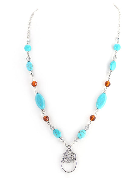 Turquoise and Brown Beaded Silver Necklace