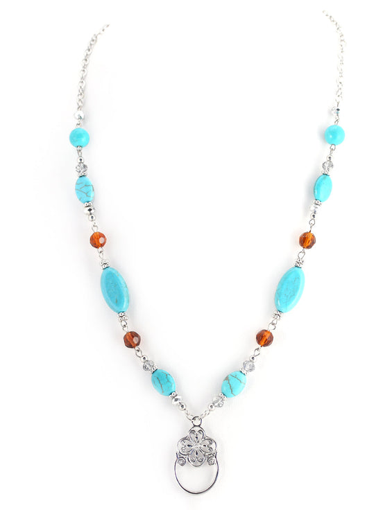 Turquoise and Brown Beaded Silver Necklace