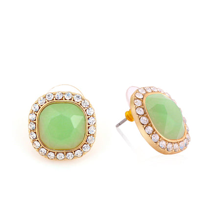 Gold-Tone Metal Mint Crystal Stud Earrings