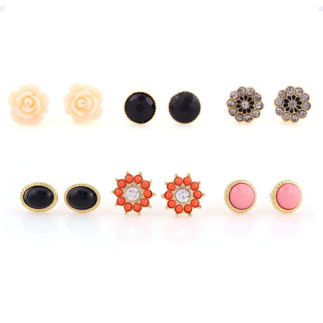 Gold-Tone Metal Set Of Six Mix Stud Earrings