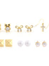 Gold-Tone Metal Crystal And Pearl Set Of 7 Stud Earrings