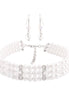 Silver-Tone Metal White Pearl Crystal Earrings And Adjustable Lobster Claw Closure Choker Necklaces