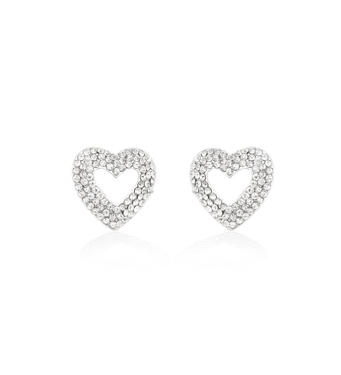 Silver-Tone Metal Heart Crystal Stud Earrings