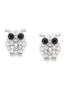 Silver-Tone Metal Owl Crystal Stud Earrings