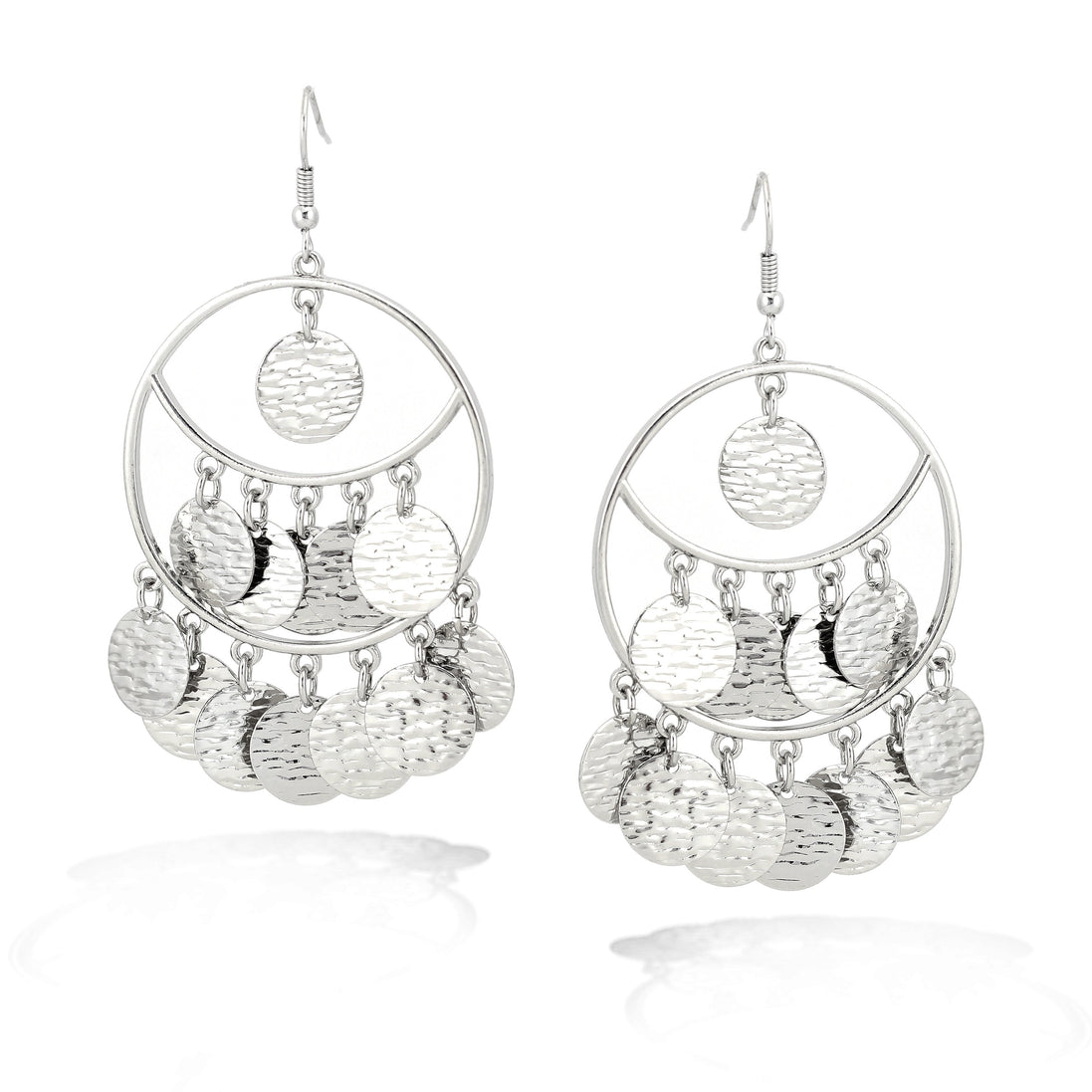 Silver-Tone Metal Round Drop Earrings