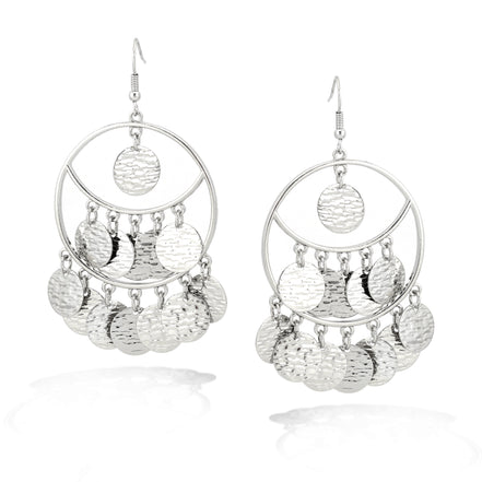 Silver-Tone Metal Round Drop Earrings