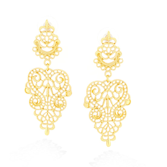 Gold-Tone Metal Filigree Drop Earrings