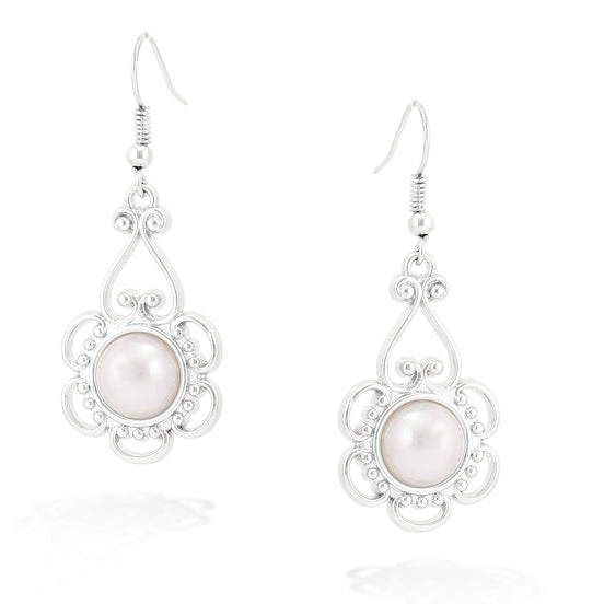 Silver-Tone Metal Pearl Drop Earrings