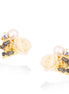Gold-Tone Metal Butterfly And Flower Crystal Stud Earrings