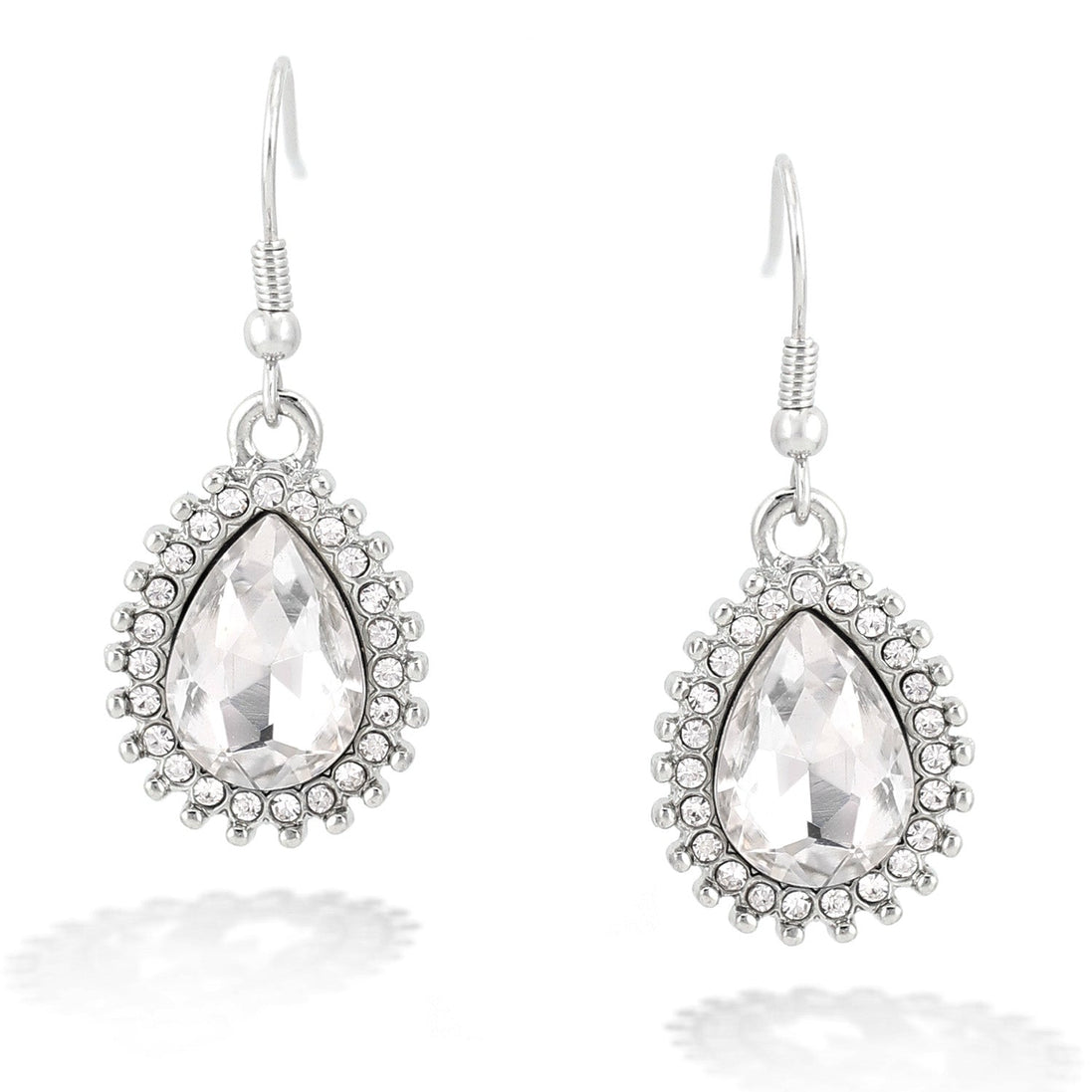 Silver-Tone Metal Teardrop Crystal Earrings