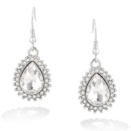 Silver-Tone Metal Teardrop Crystal Earrings