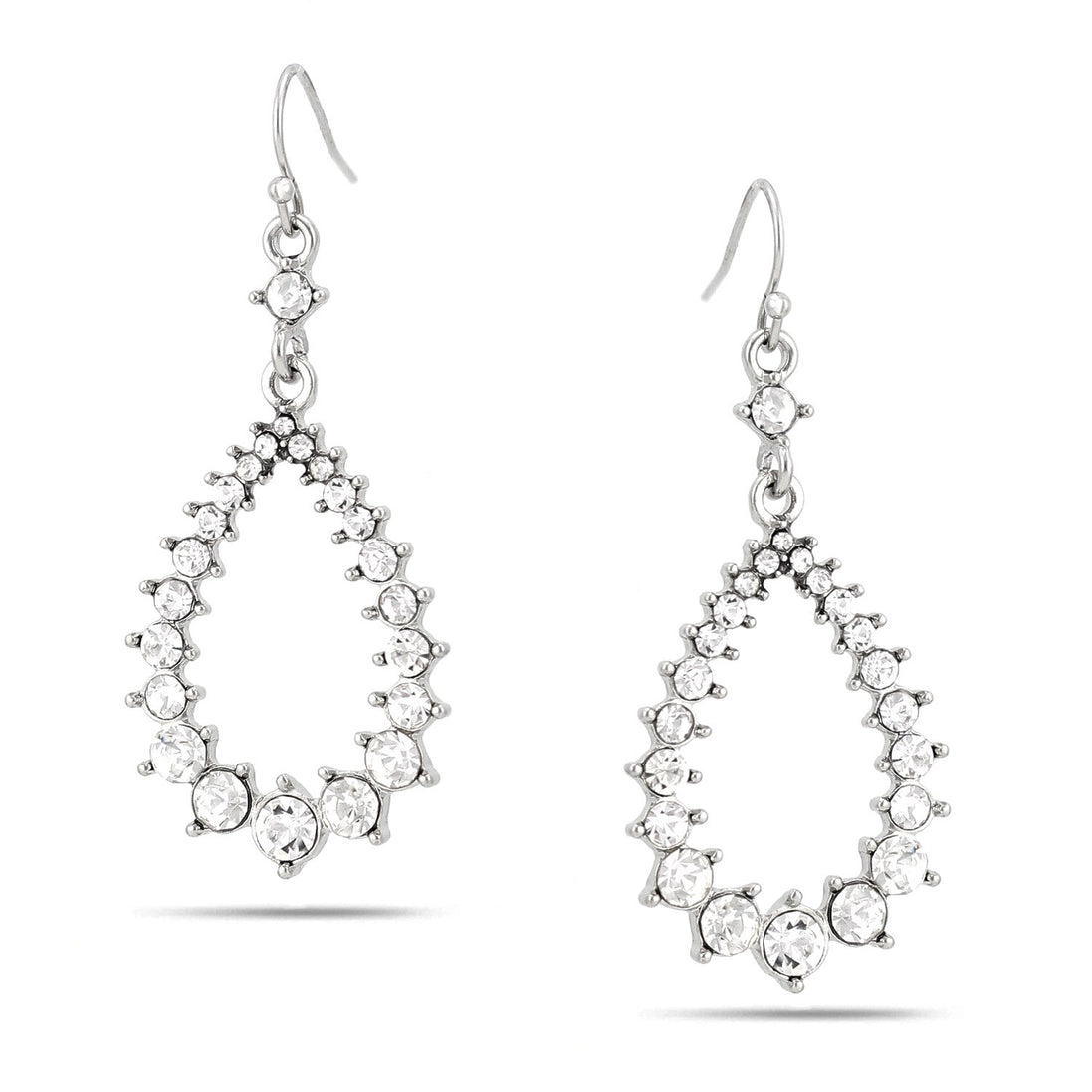 Silver-Tone Metal Teardrop Crystal Earrings