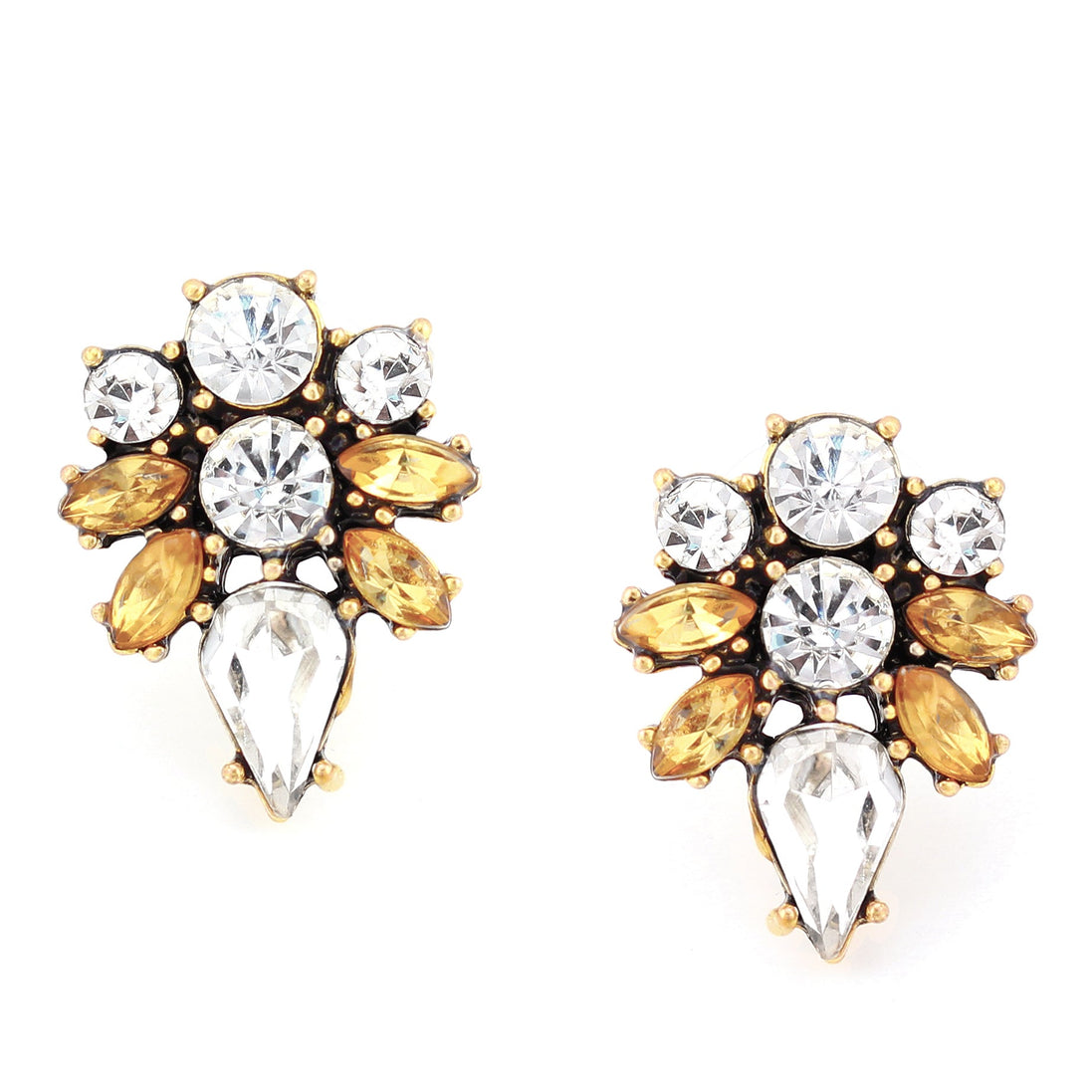 Gold-Tone Metal Champagne And White Crystal Stud Earrings