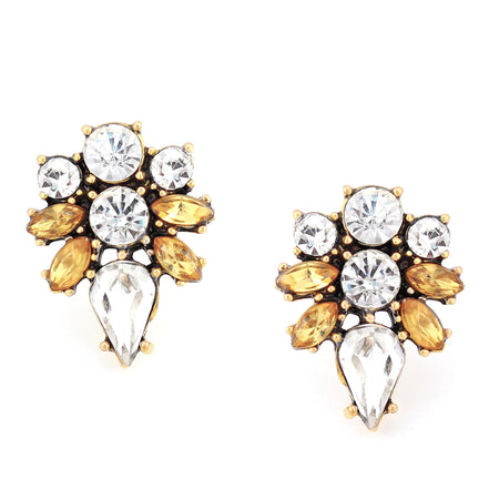 Gold-Tone Metal Champagne And White Crystal Stud Earrings