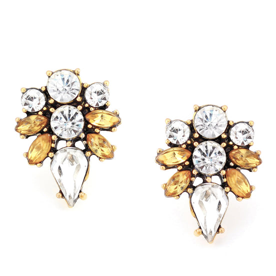 Gold-Tone Metal Champagne And White Crystal Stud Earrings
