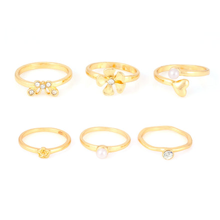 Gold Tone Metal Assorted 6 Pcs Rings