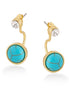 Gold-Tone Metal Turquoise And White Crystal Stud Earrings