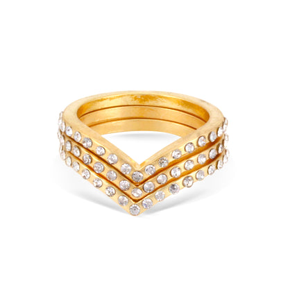 Gold-Tone Metal Crystal 3 Pcs Rings