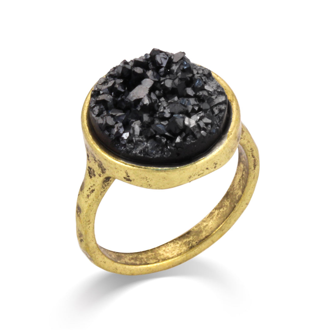 Gold-Tone Metal Hematite Druzy Rings