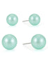 Silver-Tone Metal Set Of 2 Green Pearl Earrings