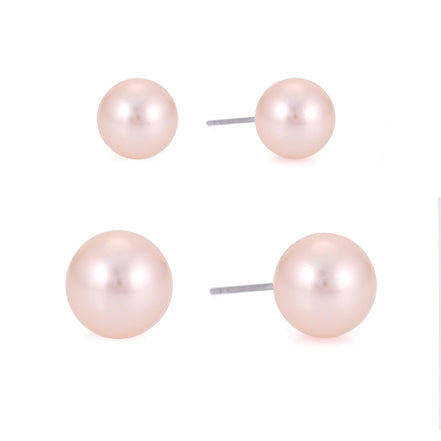 Silver-Tone Metal Set Of 2 Champagne Pearl Earrings
