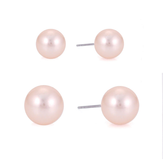 Silver-Tone Metal Set Of 2 Champagne Pearl Earrings