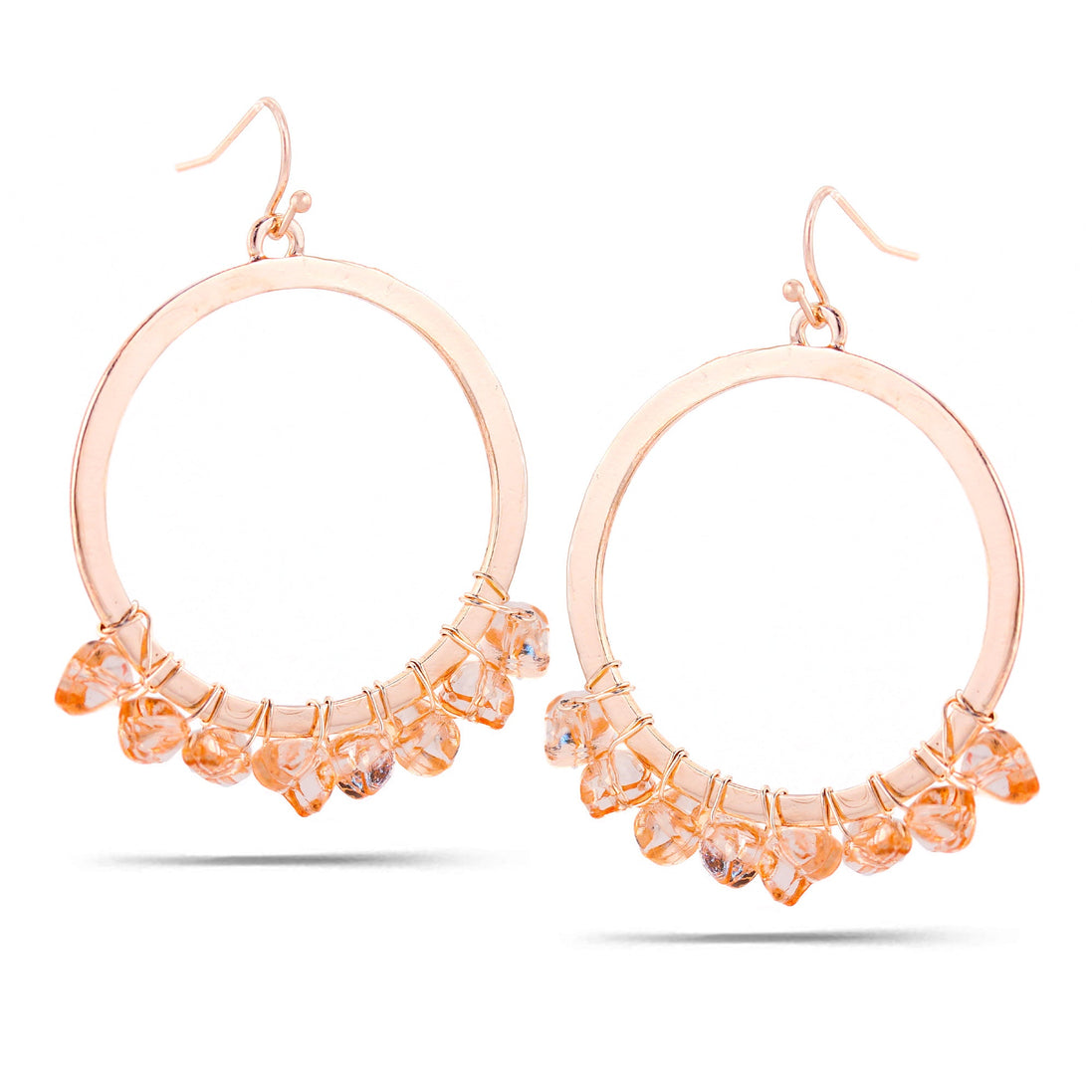 Rose Gold-Tone Metal Crystal Round Drop Earrings
