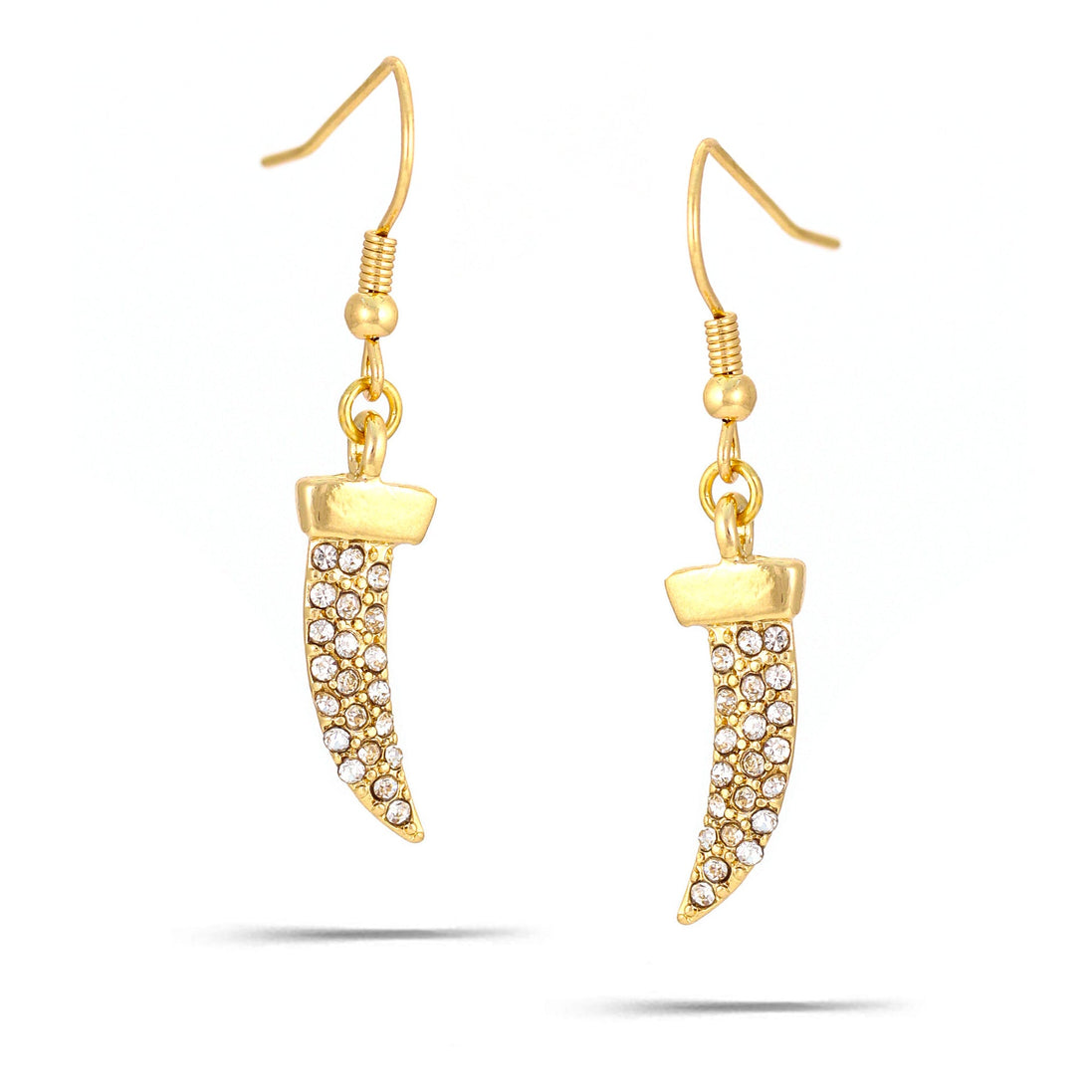 Gold-Tone Metal Crystal Horn Drop Earrings