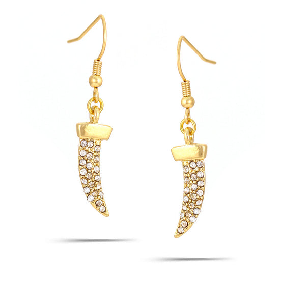 Gold-Tone Metal Crystal Horn Drop Earrings