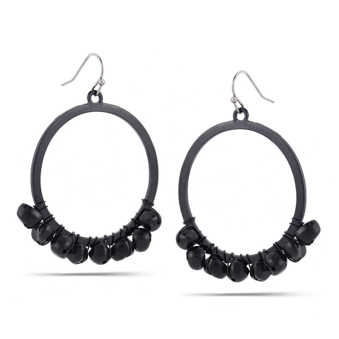 Black-Tone Metal Round Drop Earrings
