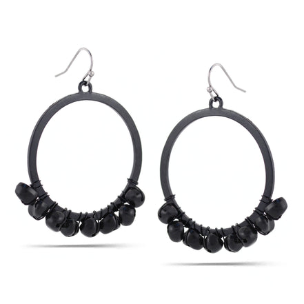 Black-Tone Metal Round Drop Earrings