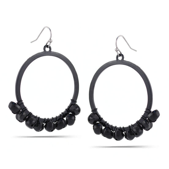 Black-Tone Metal Round Drop Earrings